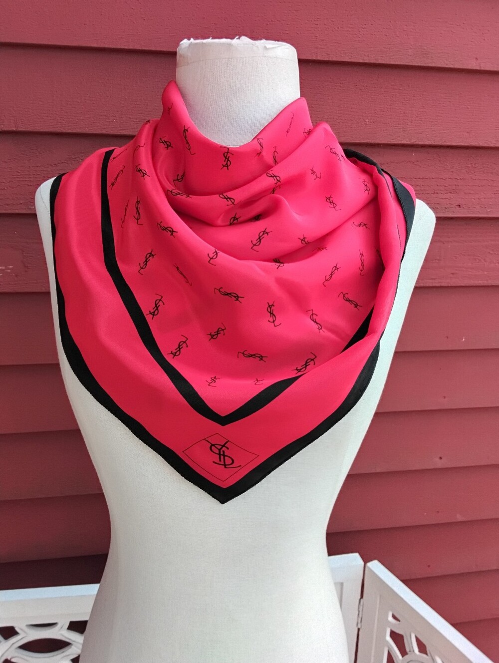Vintage Yves Saint Laurent 100% Silk Red & Black Scarf